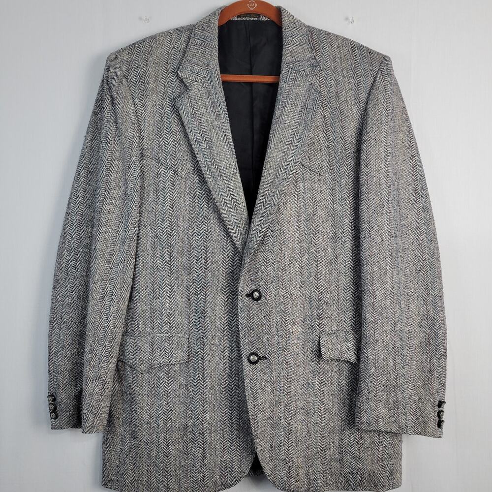 Vintage Silk Two Button Single Breasted Blazer sz 44L Gray Western Rodeo Ranch